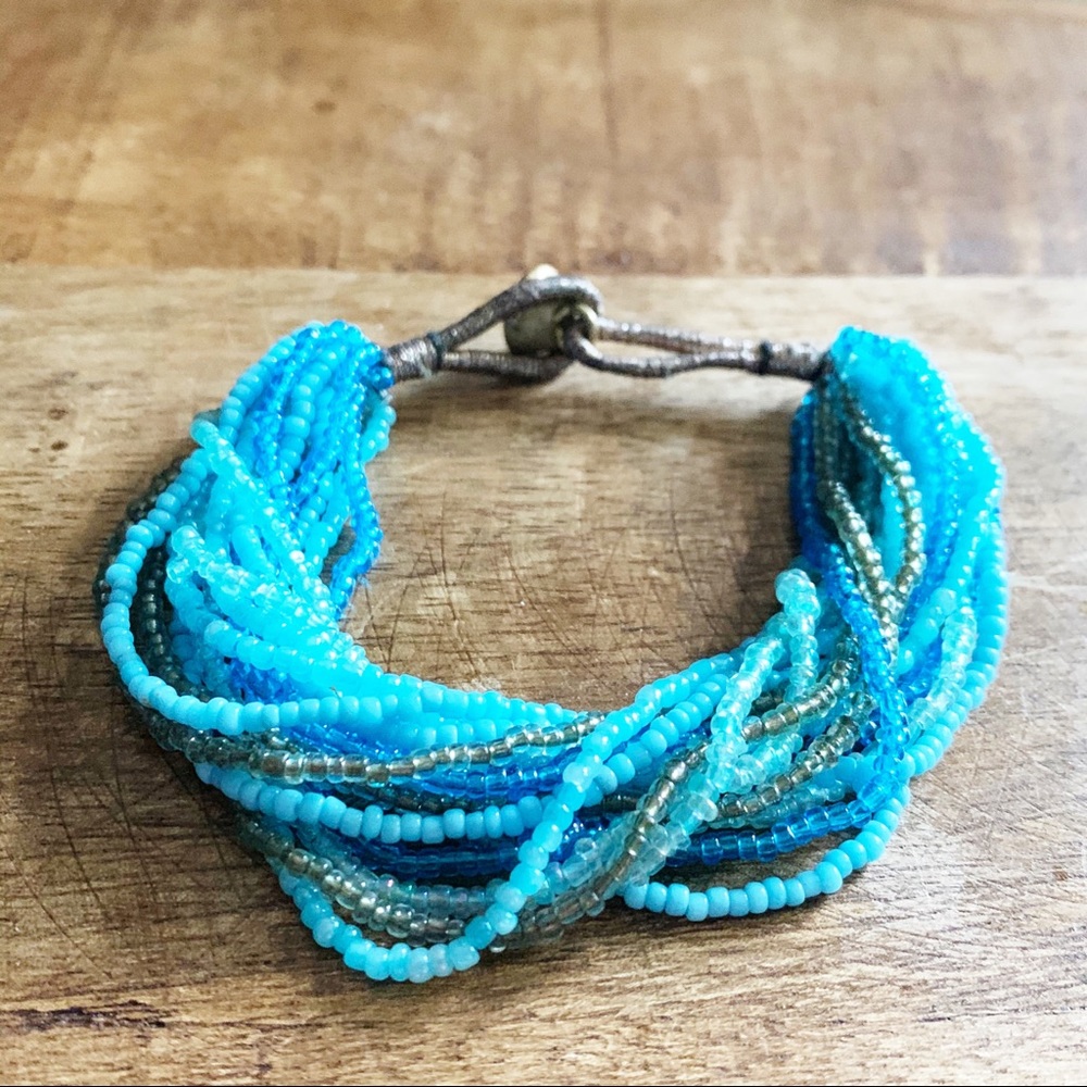 Multistrand Blue Boho Seed Bead Bracelet